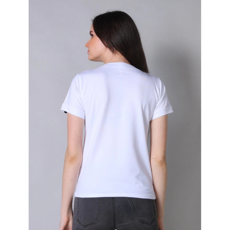 Mayawye Women's Cotton Blended Solid Round Neck Half Sleeve T-Shirt (White)