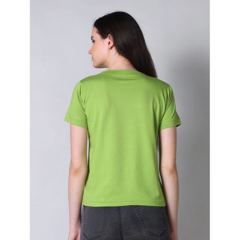 Mayawye Women's Cotton Blended Solid Round Neck Half Sleeve T-Shirt (Green)