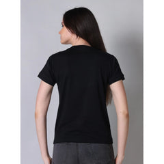 Mayawye Women's Cotton Blended Solid Round Neck Half Sleeve T-Shirt (Black)