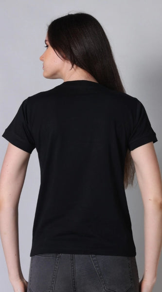 Mayawye Women's Cotton Blended Solid Round Neck Half Sleeve T-Shirt (Black)