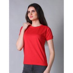 Mayawye Women's Cotton Blended Solid Round Neck Half Sleeve T-Shirt (Red)