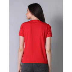 Mayawye Women's Cotton Blended Solid Round Neck Half Sleeve T-Shirt (Red)