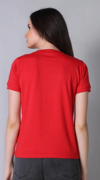 Mayawye Women's Cotton Blended Solid Round Neck Half Sleeve T-Shirt (Red)