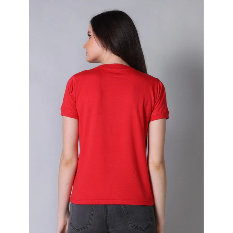 Mayawye Women's Cotton Blended Solid Round Neck Half Sleeve T-Shirt (Red)