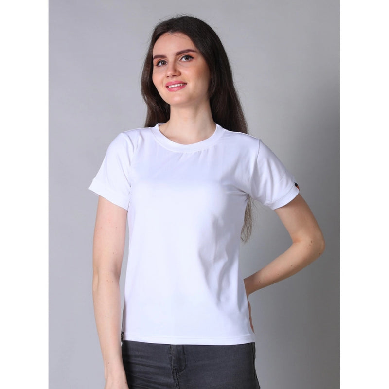 Mayawye Women's Cotton Blended Solid Round Neck Half Sleeve T-Shirt (White)