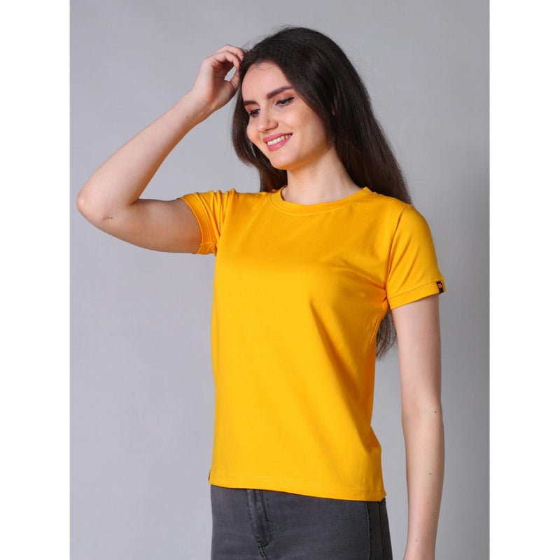 Mayawye Women's Cotton Blended Solid Round Neck Half Sleeve T-Shirt (Mustard)