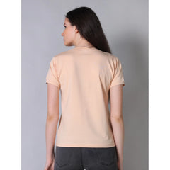 Mayawye Women's Cotton Blended Solid Round Neck Half Sleeve T-Shirt (Peach)
