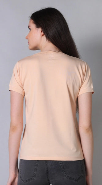 Mayawye Women's Cotton Blended Solid Round Neck Half Sleeve T-Shirt (Peach)