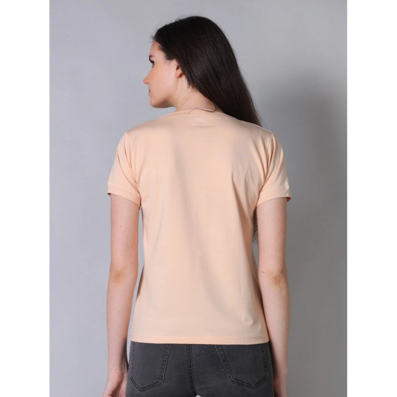 Mayawye Women's Cotton Blended Solid Round Neck Half Sleeve T-Shirt (Peach)
