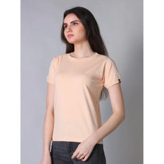 Mayawye Women's Cotton Blended Solid Round Neck Half Sleeve T-Shirt (Peach)