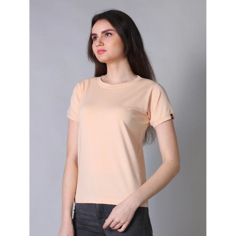 Mayawye Women's Cotton Blended Solid Round Neck Half Sleeve T-Shirt (Peach)