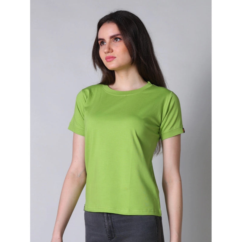 Mayawye Women's Cotton Blended Solid Round Neck Half Sleeve T-Shirt (Green)