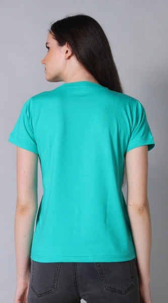 Mayawye Women's Cotton Blended Solid Round Neck Half Sleeve T-Shirt (Green)