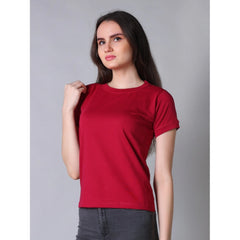 Mayawye Women's Cotton Blended Solid Round Neck Half Sleeve T-Shirt (Maroon)