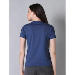 Mayawye Women's Cotton Blended Solid Round Neck Half Sleeve T-Shirt (Blue)