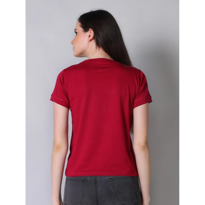 Mayawye Women's Cotton Blended Solid Round Neck Half Sleeve T-Shirt (Maroon)