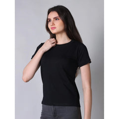 Mayawye Women's Cotton Blended Solid Round Neck Half Sleeve T-Shirt (Black)