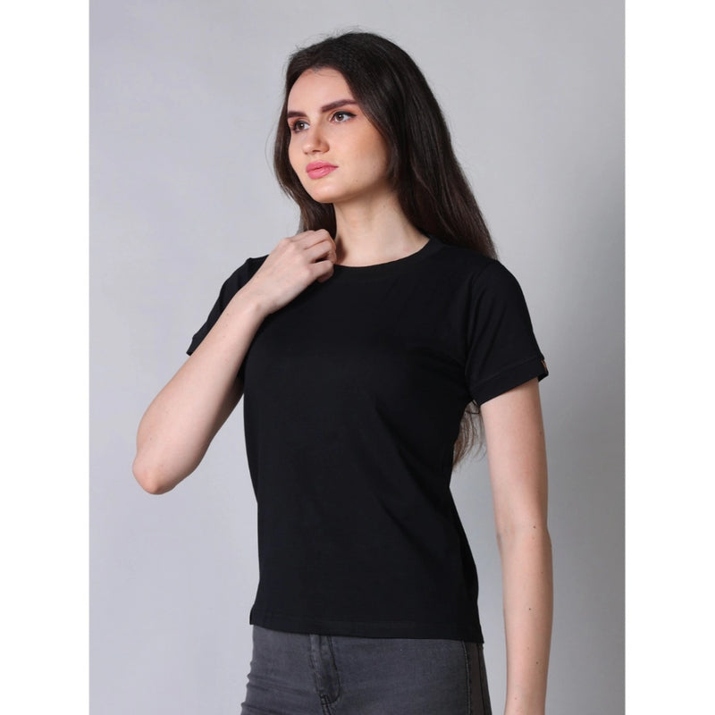 Mayawye Women's Cotton Blended Solid Round Neck Half Sleeve T-Shirt (Black)