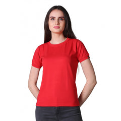 Mayawye Women's Cotton Blended Solid Round Neck Half Sleeve T-Shirt (Red)