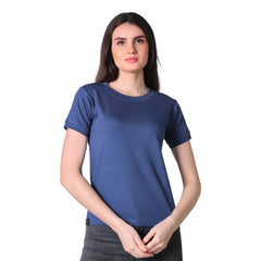 Mayawye Women's Cotton Blended Solid Round Neck Half Sleeve T-Shirt (Blue)