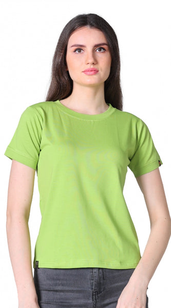 Mayawye Women's Cotton Blended Solid Round Neck Half Sleeve T-Shirt (Green)