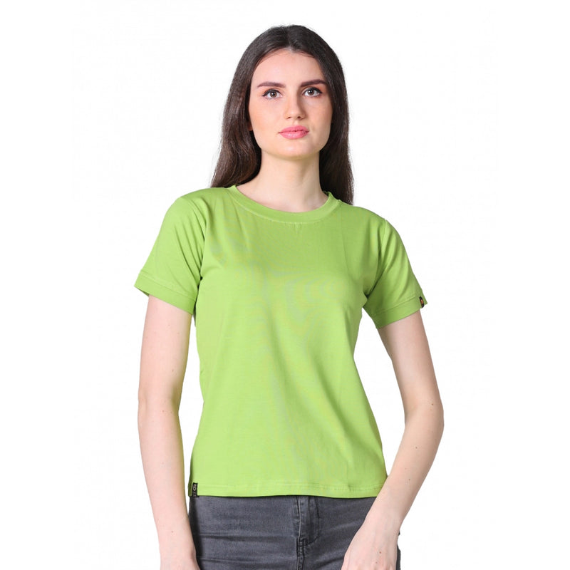 Mayawye Women's Cotton Blended Solid Round Neck Half Sleeve T-Shirt (Green)