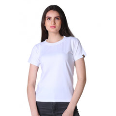 Mayawye Women's Cotton Blended Solid Round Neck Half Sleeve T-Shirt (White)