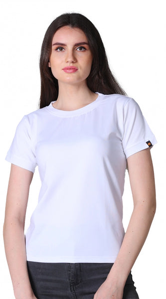Mayawye Women's Cotton Blended Solid Round Neck Half Sleeve T-Shirt (White)
