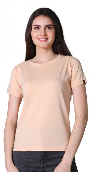 Mayawye Women's Cotton Blended Solid Round Neck Half Sleeve T-Shirt (Peach)