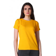 Mayawye Women's Cotton Blended Solid Round Neck Half Sleeve T-Shirt (Mustard)