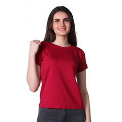 Mayawye Women's Cotton Blended Solid Round Neck Half Sleeve T-Shirt (Maroon)