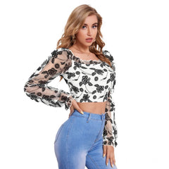 Mayawye Women's Polyester Solid Full Sleeves Square Collar Top (White)