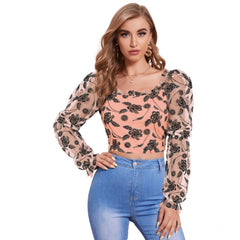 Mayawye Women's Polyester Solid Full Sleeves Square Collar Top (Peach)