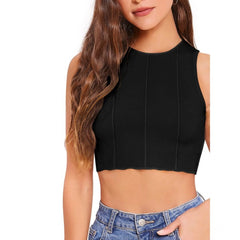 Mayawye Women's Polyester Solid Sleeveless Round Neck Top (Black)