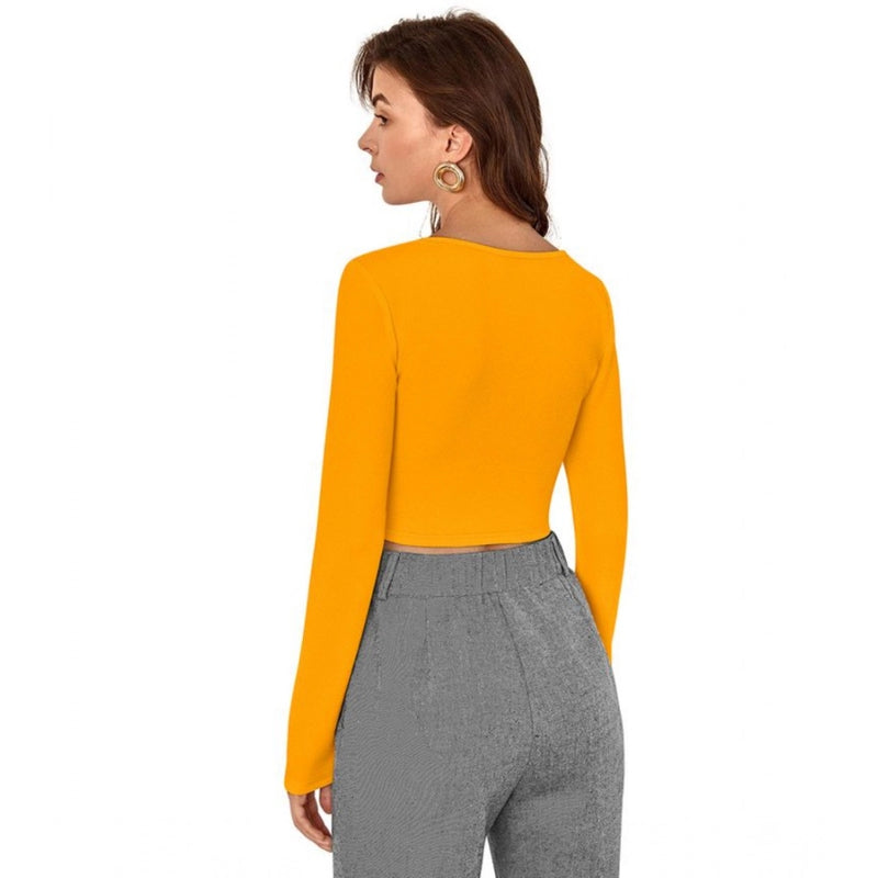 Mayawye Women's Polyester Solid Full Sleeves Square Neck Top (Yellow)