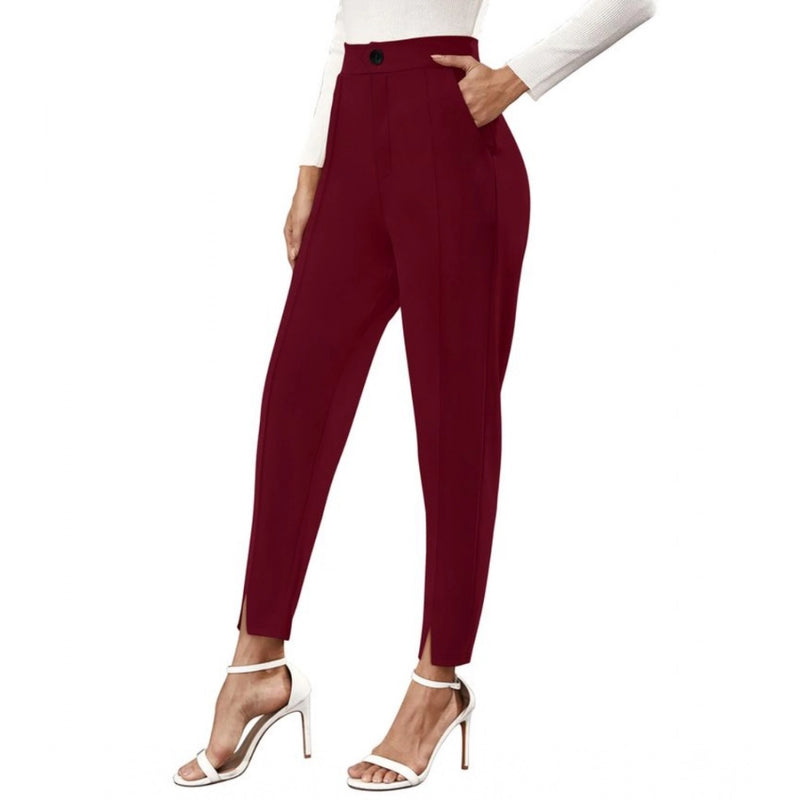 Mayawye Women's Polyester Solid With Pocket Pant (Maroon)