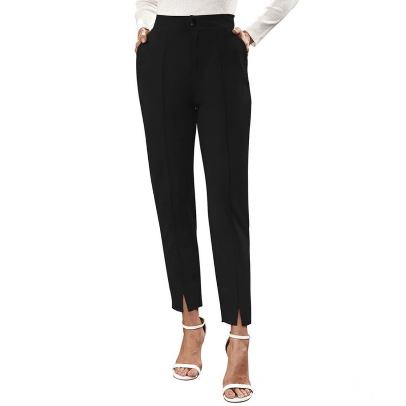 Mayawye Women's Polyester Solid With Pocket Pant (Black)