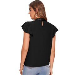 Mayawye Women's Polyester Solid Cap Sleeve Sweetheart Neck Top (Black)