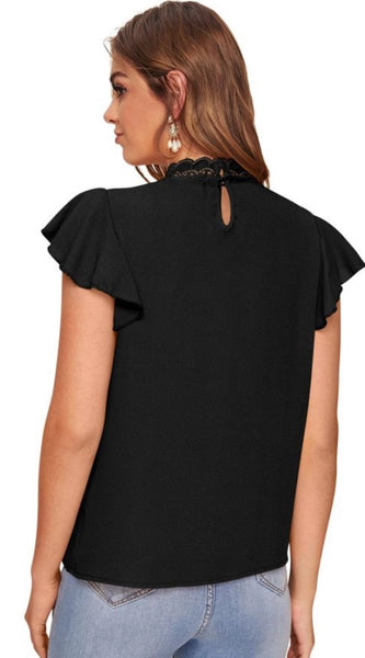 Mayawye Women's Polyester Solid Cap Sleeve Sweetheart Neck Top (Black)