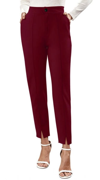 Mayawye Women's Polyester Solid With Pocket Pant (Maroon)