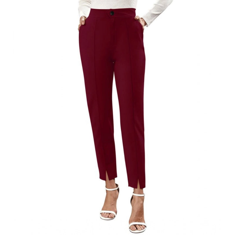 Mayawye Women's Polyester Solid With Pocket Pant (Maroon)