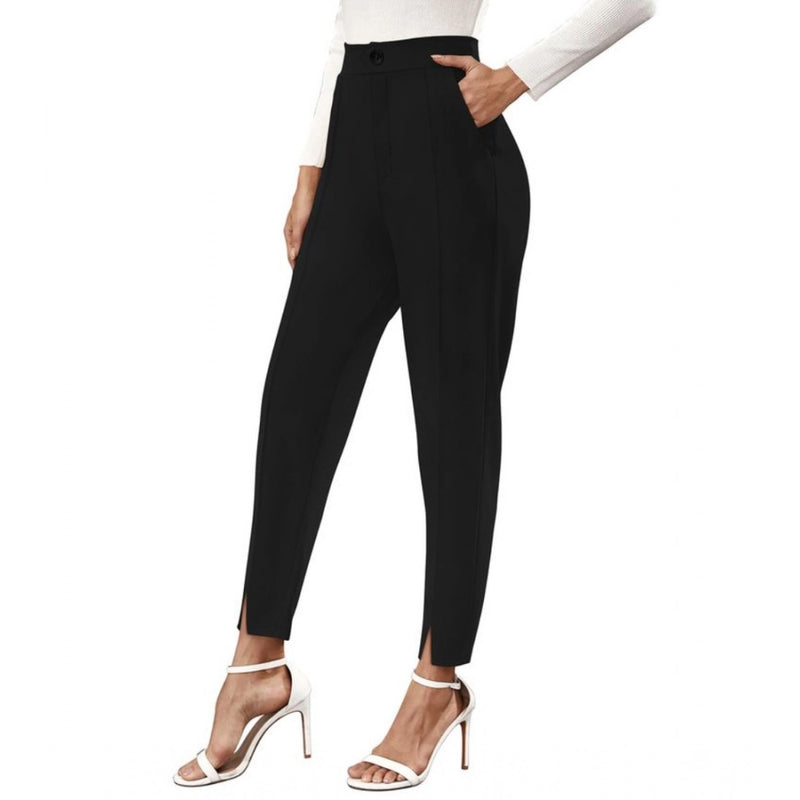 Mayawye Women's Polyester Solid With Pocket Pant (Black)