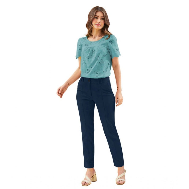 Mayawye Women's Polyester Solid With Pocket Pant (Blue)