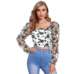 Mayawye Women's Polyester Solid Full Sleeves Square Collar Top (White)