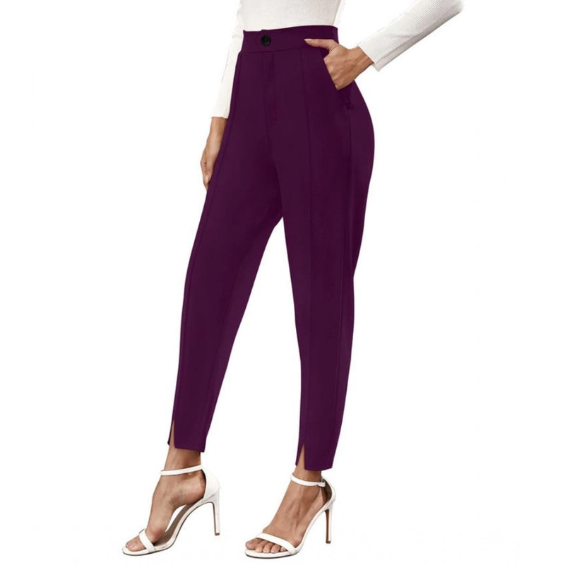 Mayawye Women's Polyester Solid With Pocket Pant (Wine)