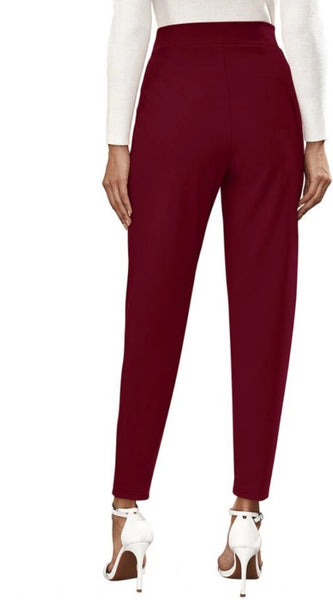 Mayawye Women's Polyester Solid With Pocket Pant (Maroon)