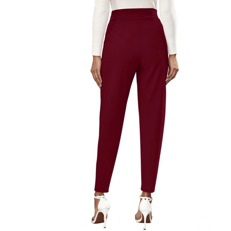 Mayawye Women's Polyester Solid With Pocket Pant (Maroon)