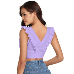 Mayawye Women's Polyester Solid Sleeveless Shoulder Straps Top (Purple)