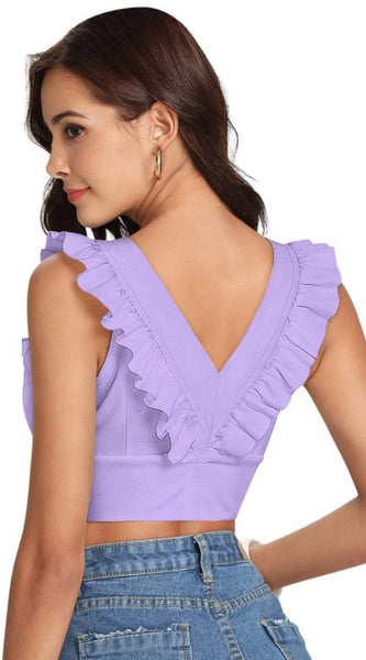 Mayawye Women's Polyester Solid Sleeveless Shoulder Straps Top (Purple)