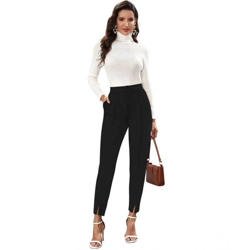 Mayawye Women's Polyester Solid With Pocket Pant (Black)